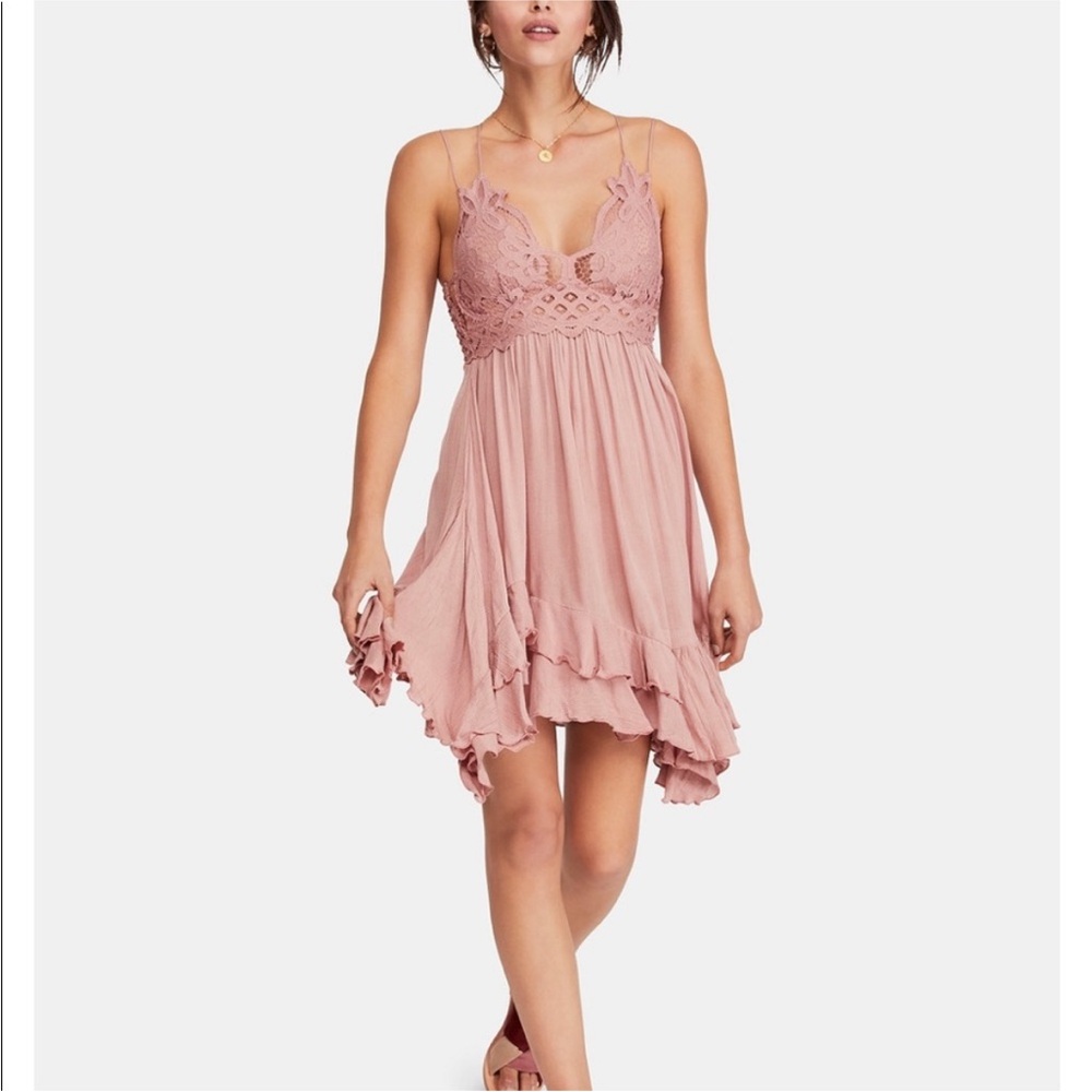 Free People Pink Asymmetrical Ruffled Babydoll Dress